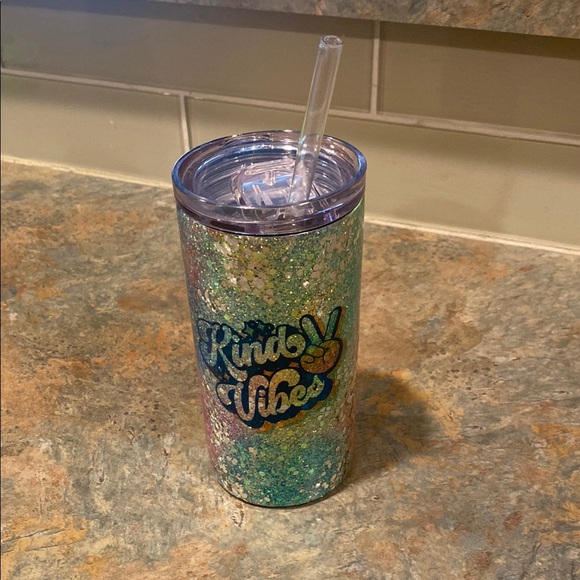 Glittery 'Kind Vibes' Tumbler with Straw - Picture 1 of 4